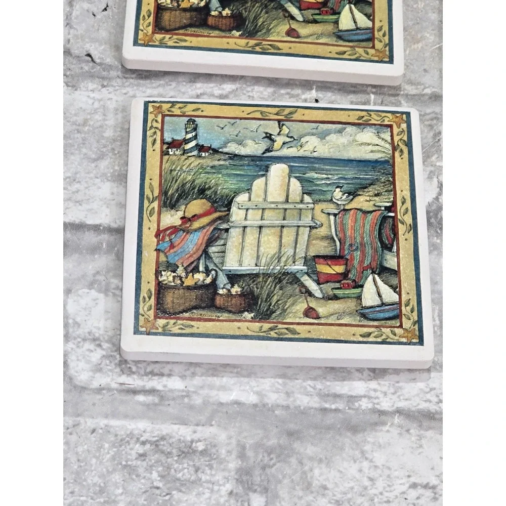 Absorbent Stone Coasters Beach Vacation Set of 4 Cork Backs Absorbent 4